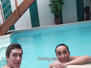 Young cuckold let stranger nail slutty girlfriend by pool