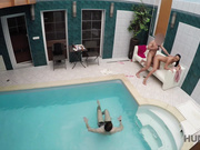 Brunette picked up and nicely fucked in private poolside