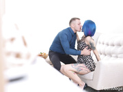 Blue-haired babe enjoys dick on floor