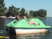 Titted blonde fucked hard in a boat