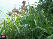 Perfect blonde girl gets a hardcore fuck in the open air