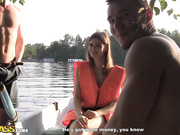 Cute broad enjoys MMF threesome fuck in the boat