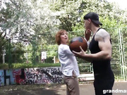 Granny enjoys public sex at the basketball court