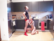 Skinny German Mom caught naked in kitchen and Seduced to