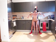 Skinny German Mom caught naked in kitchen and Seduced to