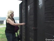 Blonde grandma screwed in public changing room