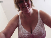 British mature lady shows her big tits and masturbates