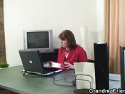 Granny and boys teen threesome in the office