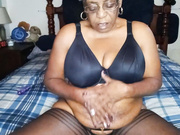 Granny In Black Thigh High Stocking