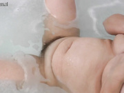 Hairy chubby mama playing in the bath