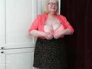 Huge tits in tight orange blouse
