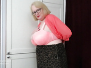 Huge tits in tight orange blouse