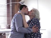 Old grandmother gets private visit into hairy cunt