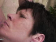 Old granny gets a mouth full of young cum