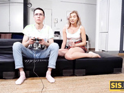 Bored blonde makes move on nerdy stepbro and they have sex