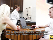 Slim blonde and stepbrother have unplanned sex after dinner
