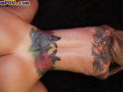 Deepthroating tattooed stepmommy MILF pussynailed in POV