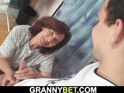 Clothed granny loves sucking and riding his dick