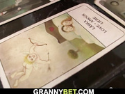 Skinny blonde granny enjoys riding his massive dick