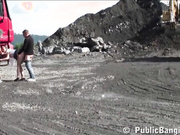 Construction site PUBLIC gangbang with a young pretty girl