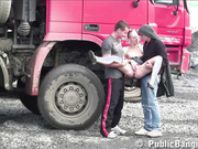 Construction site PUBLIC gangbang with a young pretty girl