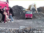 Construction site PUBLIC gangbang with a young pretty girl