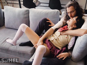 Pretty Asian stepdaughter has a pretty shaved pussy and