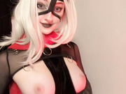 Invisible Woman rubs her clit till she cums. strip tease,