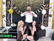 Naughty teen stepsisters let their stepdaddy have his way