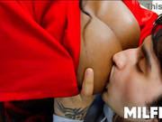 Busty Ebony Stepmom Pleasures Me Next to Pa